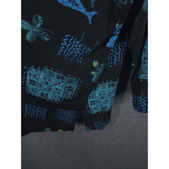 Vtg Vikki Vi Womens 2X Slinky Knit Blouse Black Fish Print Button‎ Front 90s Y2K - Picture 7 of 12